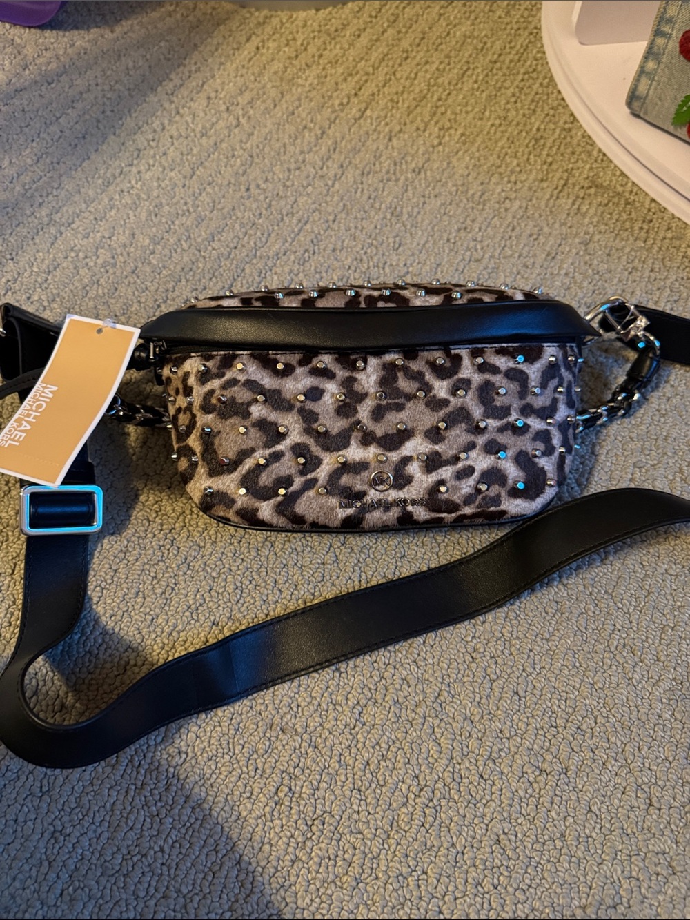 Michael Michael Kors Hair Calf Sling Pack Messenger Bag - Animal Print Studded